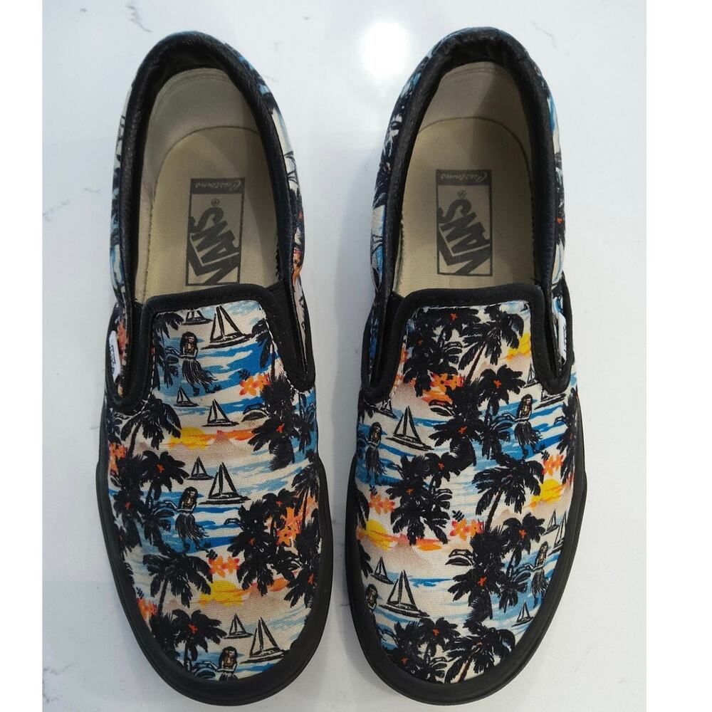 Vans Classic Slip-On shoe sz 8 W tropical Aloha pattern Hawaii vacay special ed